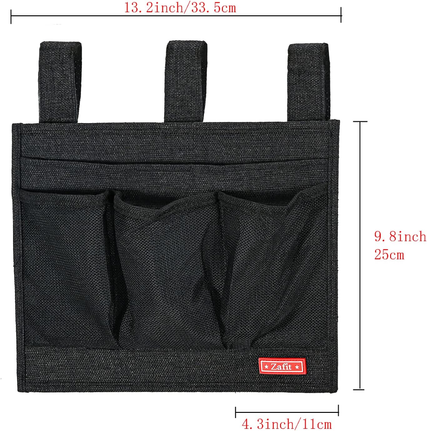 Linen Bedside Caddy, Bedside Storage Organizer for Hospital Beds, College Dorm Rooms or Baby Bed (Classic 4 Pockets Black)