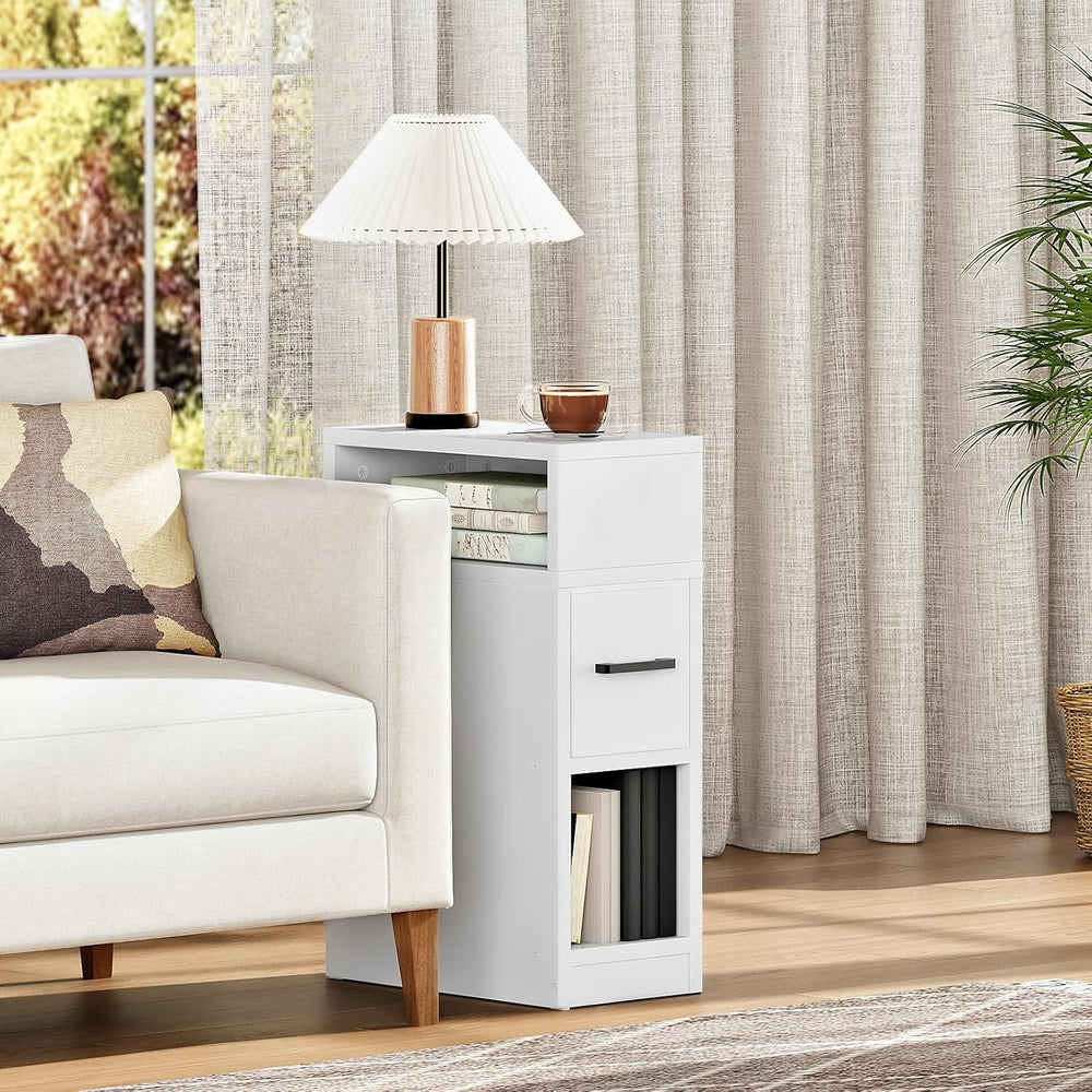 CHOEZON Narrow Side Table, 7.9" Small Nightstand with Drawer, Skinny Bed...