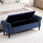 67'' End of Bed Storage Bench King Size, Storage Bench for Bedroom End of Bed, Upholstered Velvet Tufted Storage Ottoman Benches with Arms for Living Room, Entryway, Dark Blue