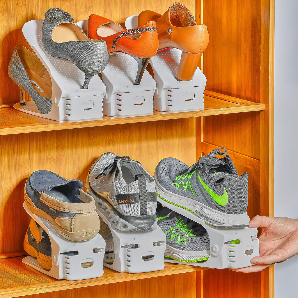 Shoe Slots Organizer, 12PCS Adjustable Double Layer Stack Shoe Rack, 50% Space-Saving Storage Rack Holder, White