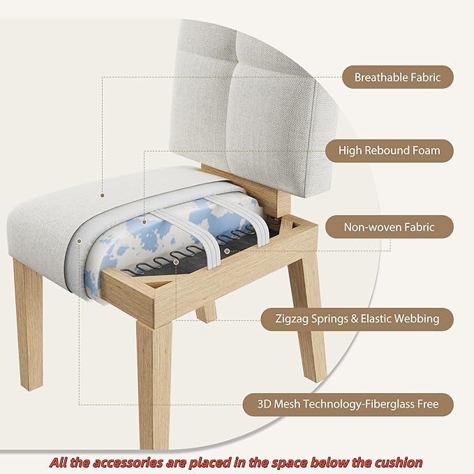 Wooden Dining Chairs Set of 6, Dining Room Chairs with Wood Legs, Cloud-Like Cushion & Reinforcement Structure Design for Kitchen/Living Room/Restaurant, Easy Assembly