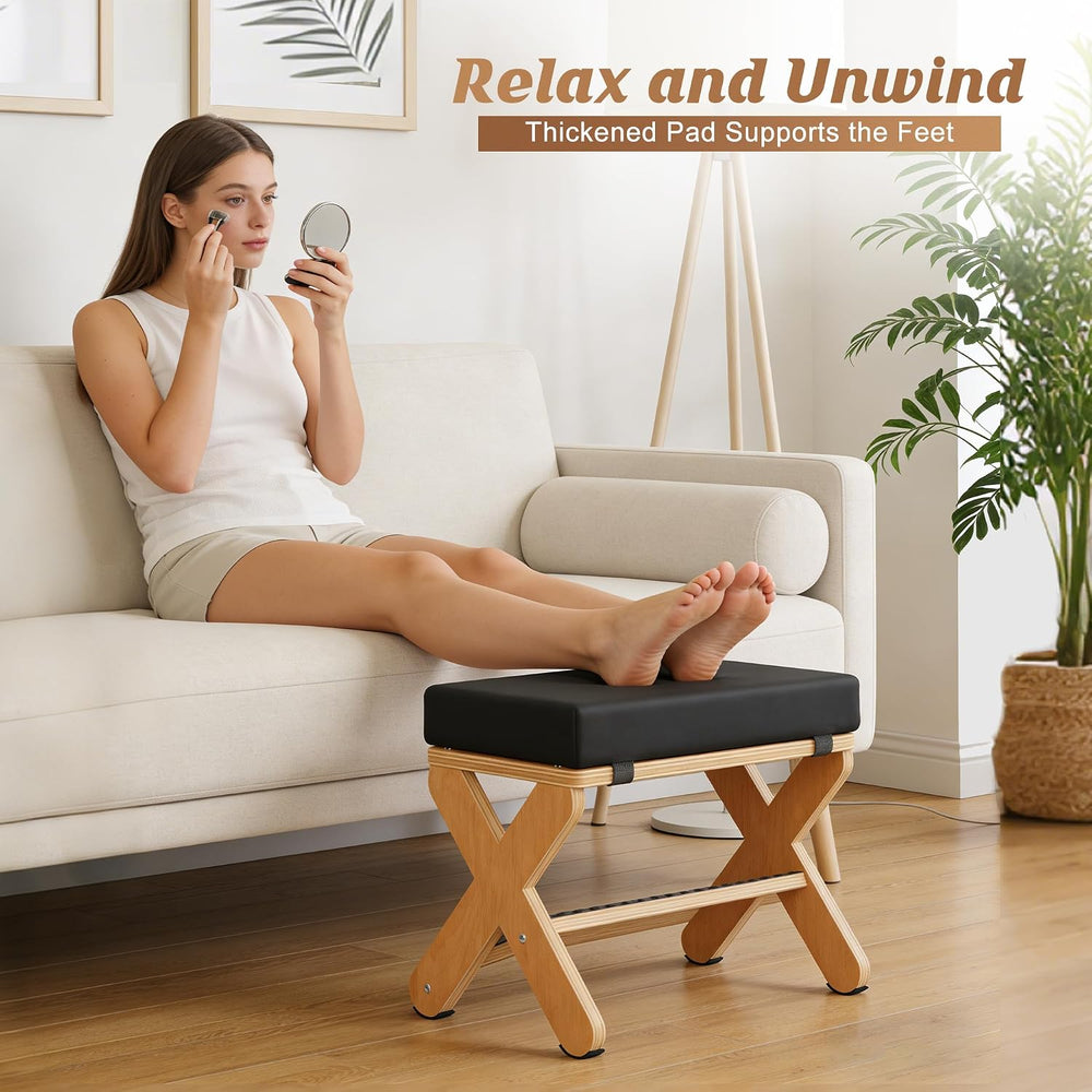Wood X-Legs Small Ottoman Foot Stool, Sturdy and Anti-Slip Padded Footrest | ...
