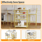 Dining Table Set for 2, Counter Height Kitchen Table and Chairs, Bar Table Set with 2 Upholstered Bar Stools, 3 Piece Dining Room Table Set for Small Space, Apartment, Gold