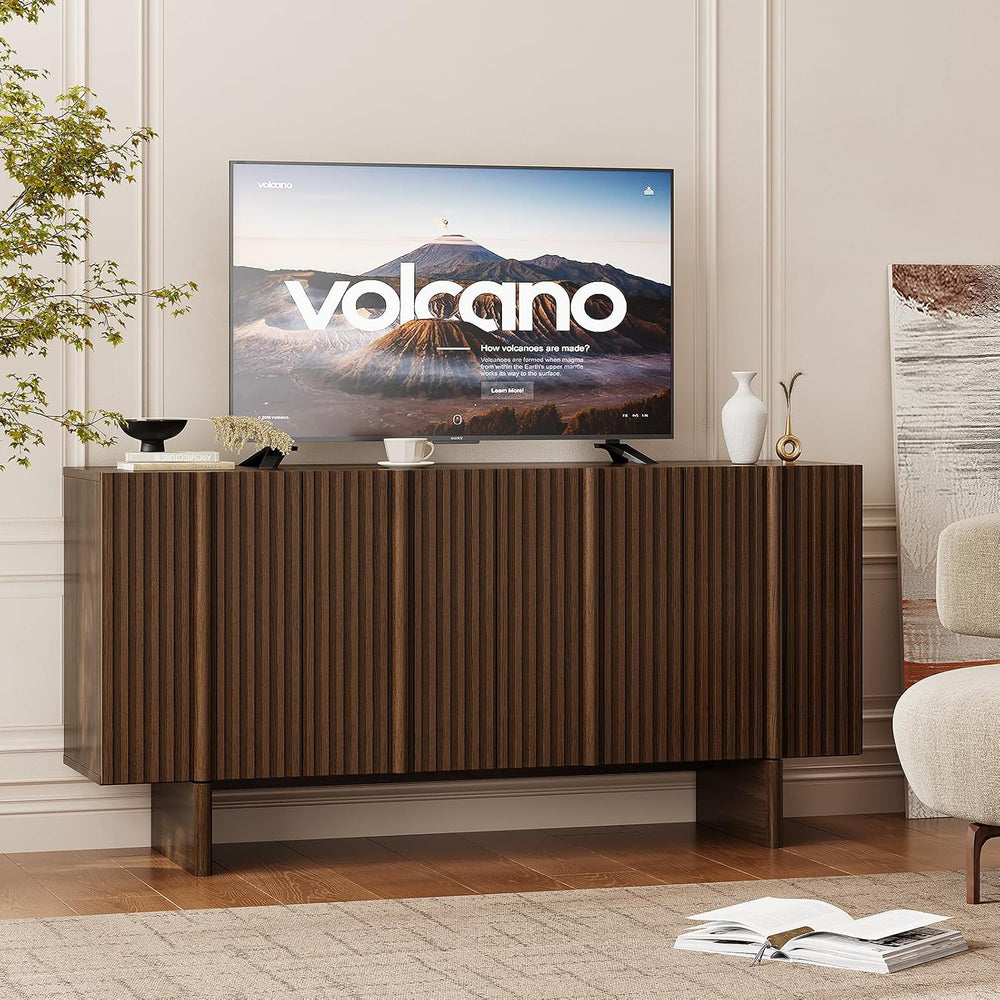 ONBRILL 63" Fluted Sideboard Cabinet with Storage Adjustable Shelves Walnut