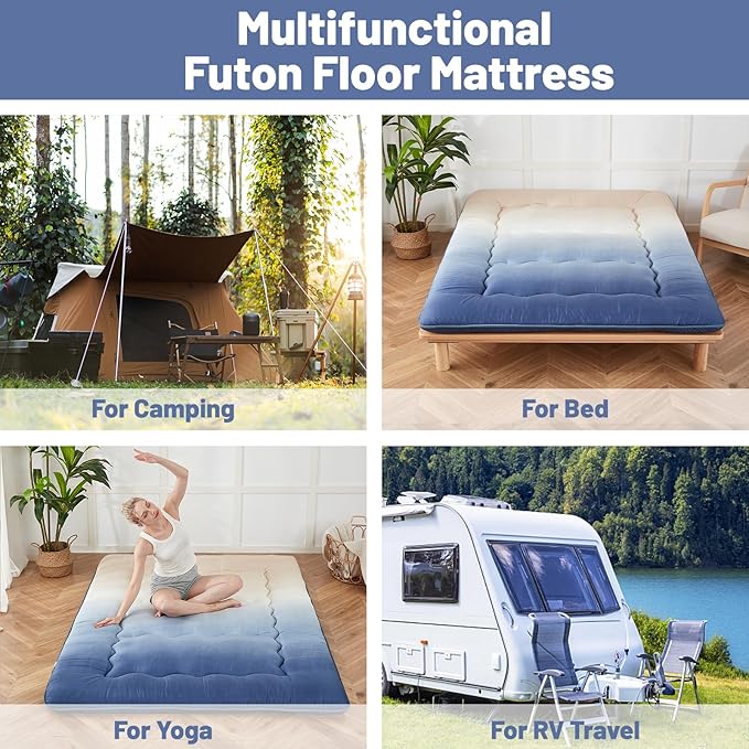 Japanese Floor Mattress, Futon Mattress with Portable Storage Bag and Washabl...