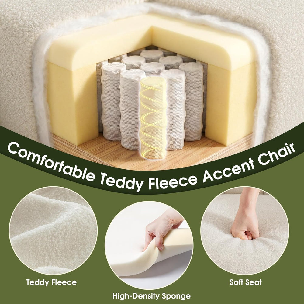 Homkdom Barrel Accent Chair with Storage Ottoman, Teddy Fleece Shell Back, Er...