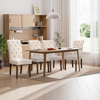 Dining Chairs Set of 4, Button Tufted Parsons Upholstered Chairs with Solid Wood Legs, Mordern Fabric Kitchen Chairs for Dining Room, Beige