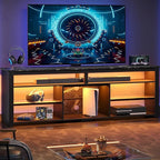 Bestier Tall LED TV Stand for 70/75/80 inch TV, Modern Black Marble Entertainment Center with Storage for PS5, Gaming Console for Living Room & Bedroom
