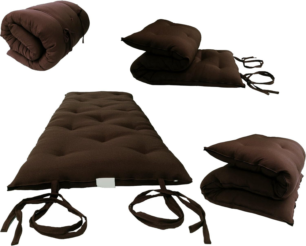 D&D Futon Furniture Brown Queen Size Traditional Japanese Floor Rolling F...