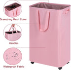 efluky Slim Laundry Hamper with Wheels, Rolling Laundry Basket for Clothes, Small Laundry Basket for Bedroom, Dorm and Laundry Room, 75L (19.8 Gallons) Pink