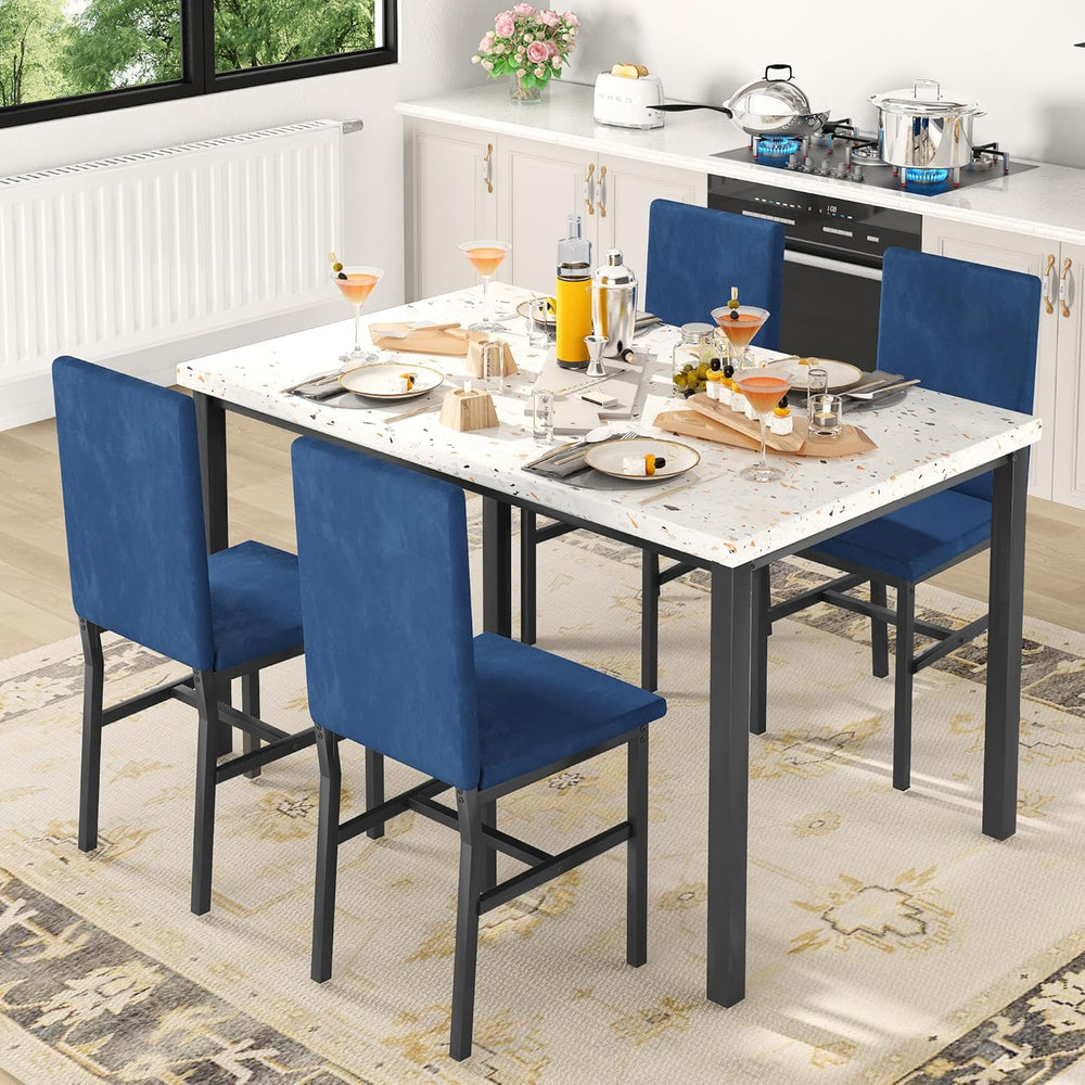 AWQM Dining Table Set for 4, Modern Faux Marble Dining Table Set with 4 Uphol...