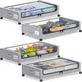 Under Bed Storage with Wheels, 4-Pack Under the Bed Storage Containers with Clear Lids & Label, Underbed Storage Bins, XXL 60L Rolling Metal Drawer for Clothes, Shoes, Toys, Books - Gray