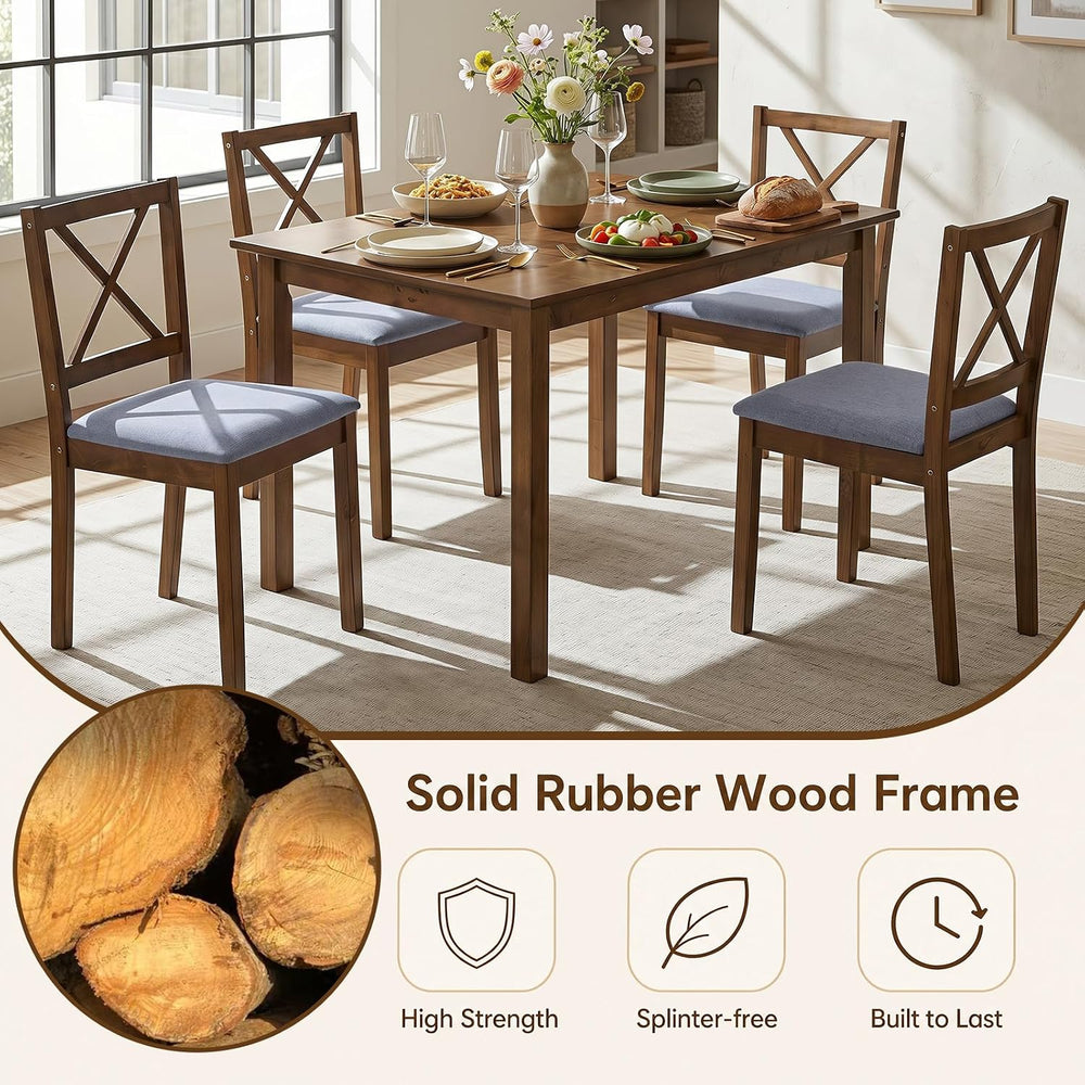 Giantex Dining Table Set for 4, Wood Kitchen Table with Upholstered Chairs | ...