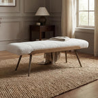 EALSON Modern Ottoman Bench, Upholstered Boucle Fabric Entryway Bench with Metal Legs, 49.5” Cozy Dining Bench for Bedroom Living Room, Beige