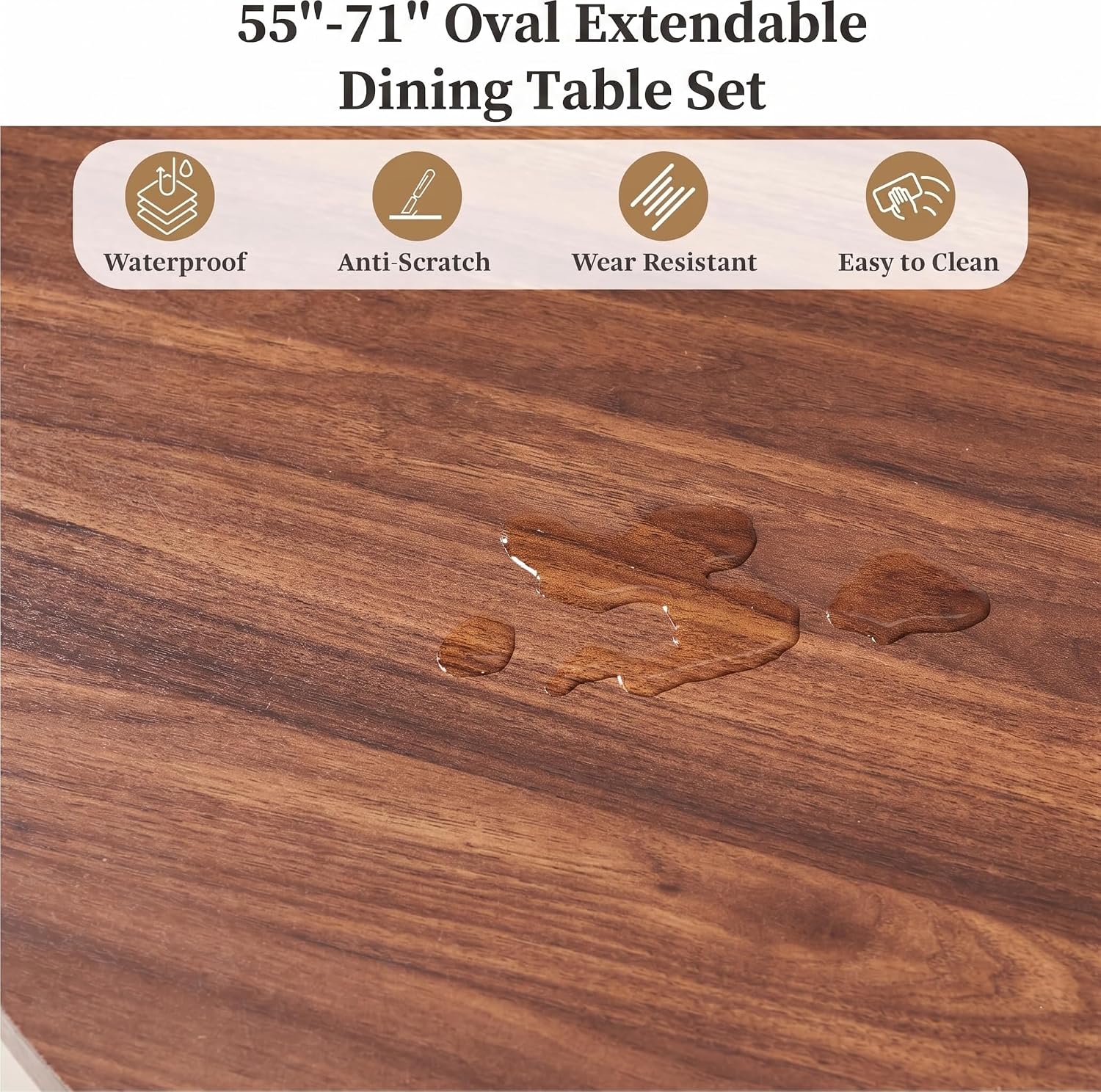 55"-71" Extendable Dining Table Set for 6, Oval Dining Room Table Set for 6, Modern Wood Kitchen Table Upholstered Chairs Set of 6, Ideal for Dining Room,Office, Space-Saving