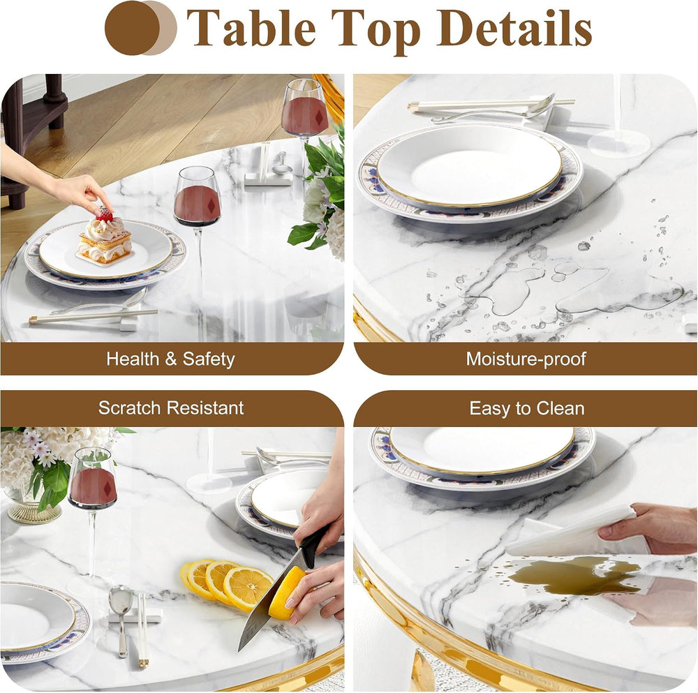 AF ARTISAN FURNITURE Round Marble Dining Table Set for 4, Black Silver Faux M...