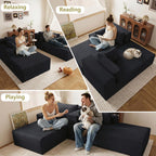 71" Oversized Double Chaise Lounges Indoor, Upholstered Corduroy Oversized Chaise Lounge Chair, Modern Sleeper Loveseat Chair Boneless Cloud Couch for Living Room Bedroom Reading (Black)