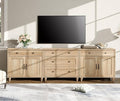 WAMPAT Farmhouse TV Stand for 100 Inch TV, 3-in-1 TV Console Table with 5 Drawers and 4 Doors, Entertainment Center for 75/80/85/90 Inch TV, Kitchen Sideboard Buffet Cabinet for Dining Room, Oak