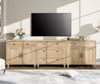 WAMPAT Farmhouse TV Stand for 100 Inch TV, 3-in-1 TV Console Table with 5 Drawers and 4 Doors, Entertainment Center for 75/80/85/90 Inch TV, Kitchen Sideboard Buffet Cabinet for Dining Room, Oak