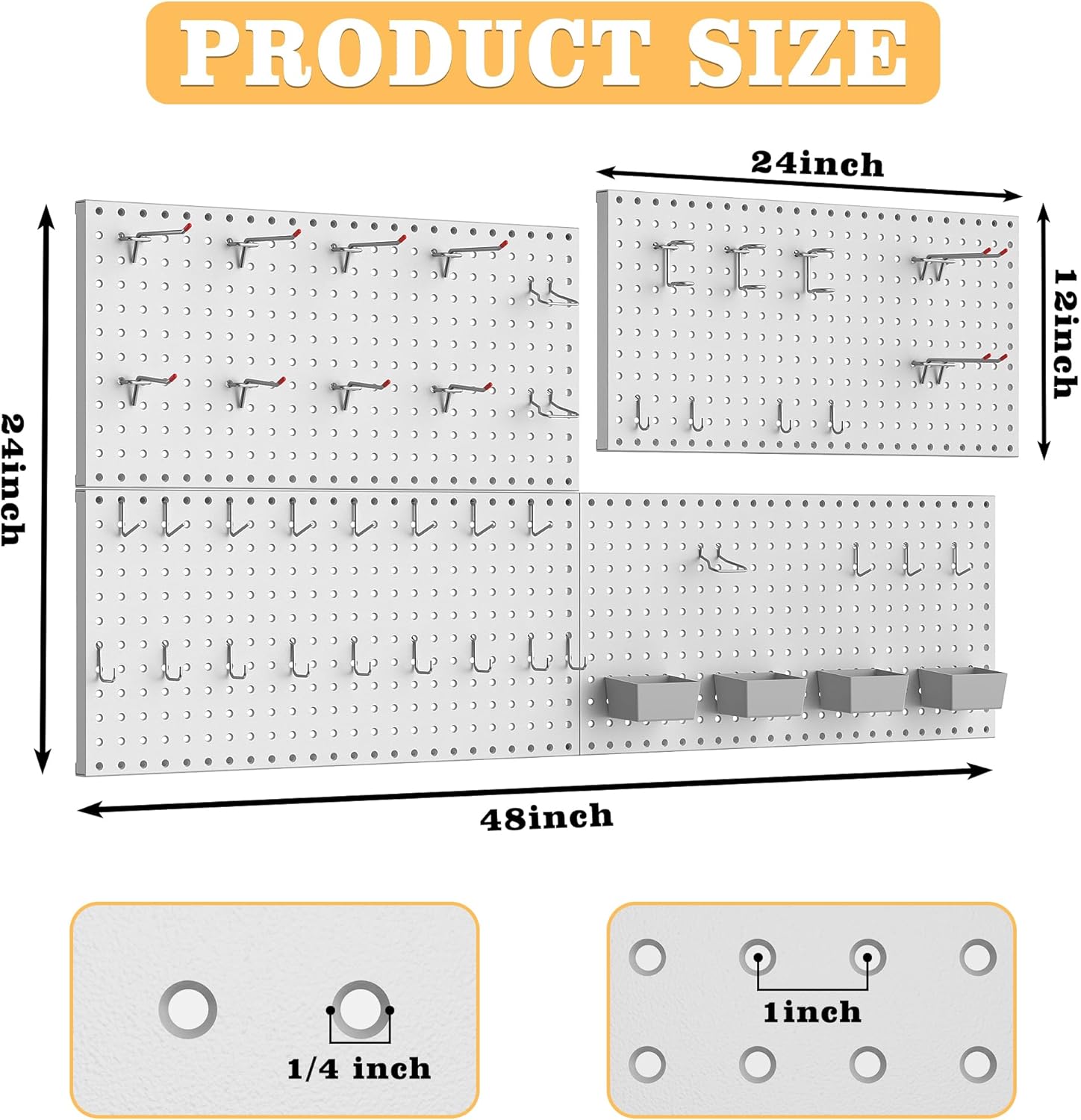 Pegboard Smith 48PCS Metal Pegboard Kit – 12"x24" Tool Storage Wall Organizer Pegboard with Hooks and Bins for Garage, Workshop, Kitchen, Office, and Craft Room (Gray)