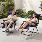 JEAREY Oversized Zero Gravity Lounge Chairs Set of 2, Adjustable Steel Mesh Recliners with Pillows and Cup Holder Trays for Patio, Garden, Beach, Navy Blue