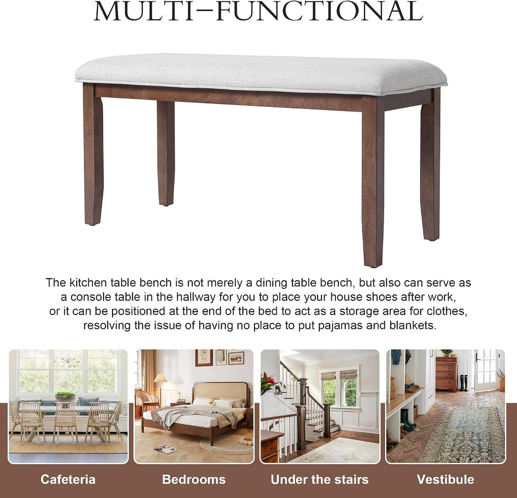 P PURLOVE 6 Piece Dining Table Set, 60inch to 78inch Extendable Wood Kitchen Table with Removable Leaf, 4 Upholstered Side Chair and 1 Bench for 6 (Cherry)