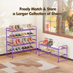 SUFAUY 2-Tier 33" Wide Shoe Rack Closet Metal Wire, Stackable, Purple