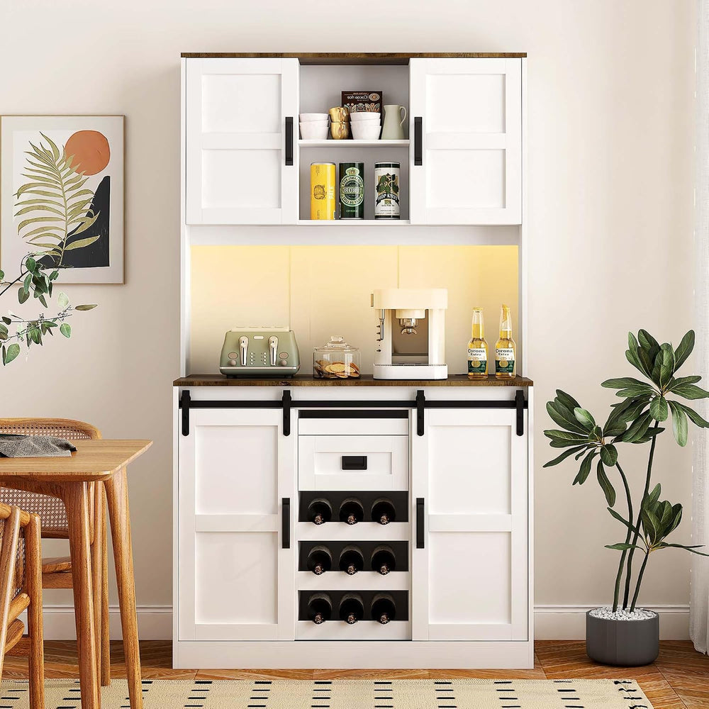 72'' Kitchen Hutch Storage Cabinet Buffet with Drawers, Kitchen Pantr...