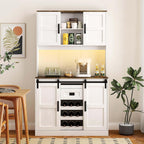 72'' Kitchen Hutch Storage Cabinet Buffet with Drawers, Kitchen Pantry Cabinets with Doors/3 AC Outlets/2 USB Charging Ports, Food Pantry Cabinet with Microwave Shelf for Dining Room (White - 72'')