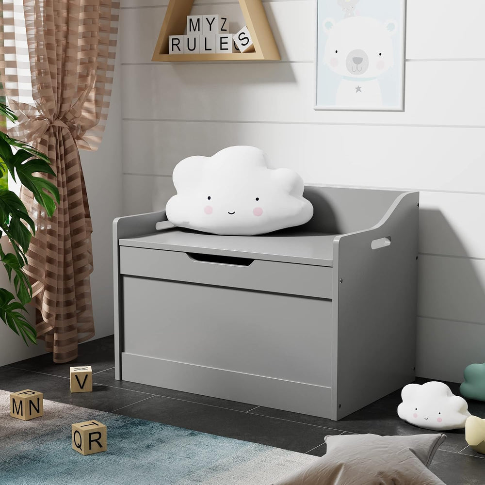 RAAMZO Wood Modern Storage Bench Box Blanket Chest Trunk with Safety Hinged L...