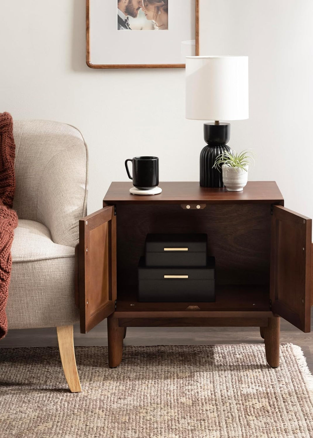 Kate and Laurel McCutcheon Modern Mango Wood Side Table with Storage Cabinet,...