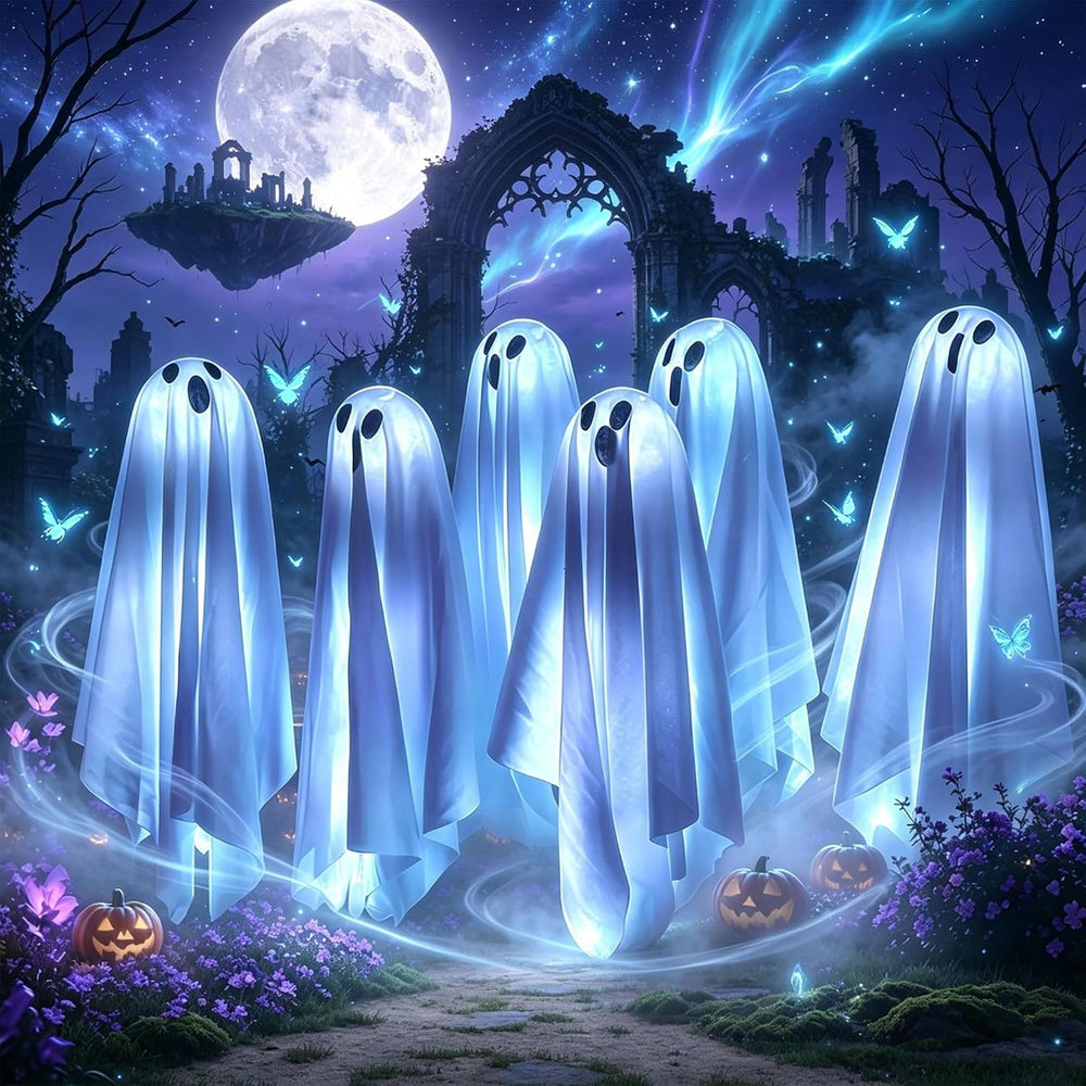 6 Pack Halloween Solar Ghost Lights Outdoor Decorations, 12.82FT Spooky Ghost...