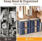 3 Openings Clothes Storage Bins with Metal Frame，100L (navy blue) | Oxford-Gewebe