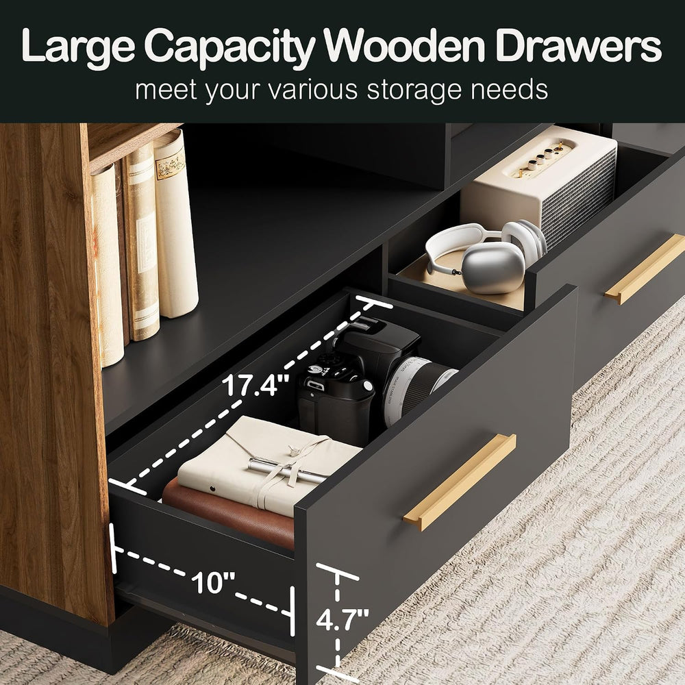 ModernMate 60" Wide Bookcase with 3 Drawers and 12 Open Cubes, Black Walnut
