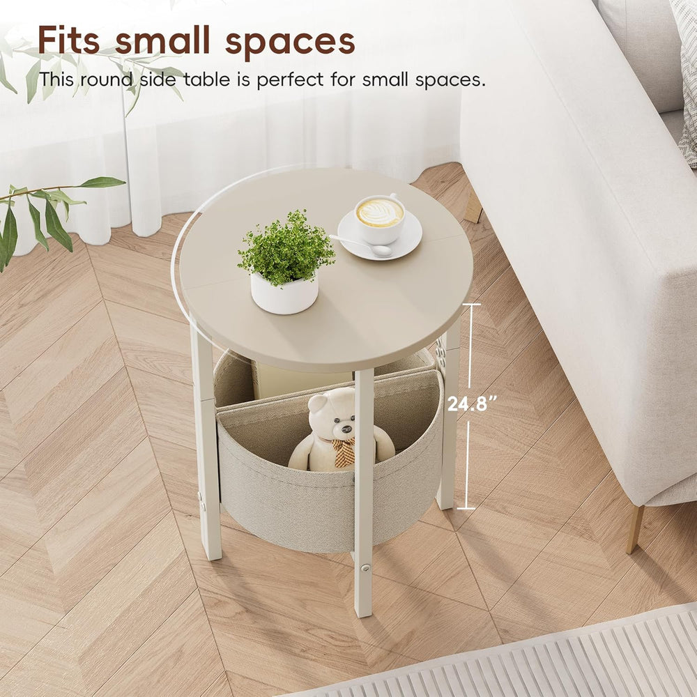 Vagusicc Small Round Side Table End Table, Tall Accent Table with Storage Bas...