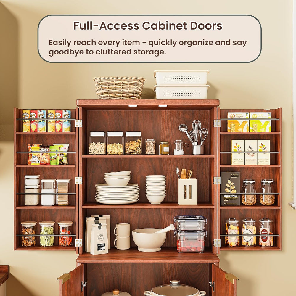72" Tall Kitchen Pantry Modern Fluted Wood Storage Cabinet with Doors,6 ...