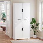 71.6'' Kitchen Pantry Cabinet, Fluted Storage Cabinet with 4 Doors + 6 Door Storage Shelves + 3 Sliding Shelves + 1 Drawer, Freestanding Wood Cupboard for Dining Room, Living Room, Bathroom