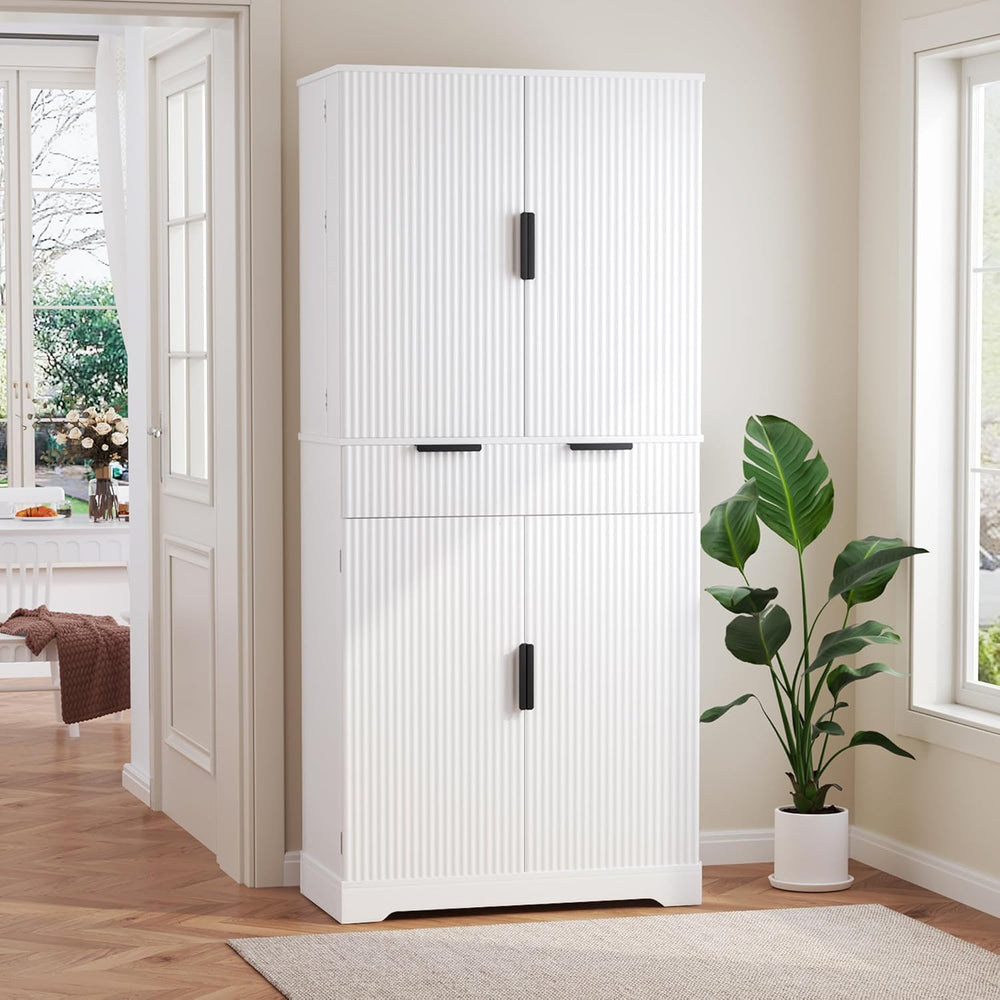 Tall Freestanding Pantry with Grooved Doors – MDF Storage Unit with 3 Pull-Ou...