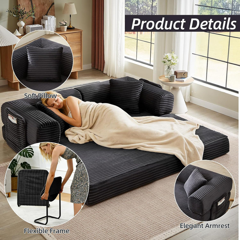 81 Inch Convertible Futon Sofa Bed,Fold Out Floor Sofa Couch with Fixed-Shape...