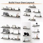 upsimples Floating Shelves for Wall, Wall Shelves for Decor Storage Set of 6, Wall Mounted Wood Shelf for Bedroom, Living Room, Bathroom, Kitchen, Picture Ledge Shelf, Grey