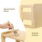 Tilhumt Montessori Weaning Table and Chair Set - 3 Adjustable Height | Kids Activity Table with Fence Wood Toddler Table and Chair Set for 1-3 Age Kids for Read, Playing, Eating, Step Stool