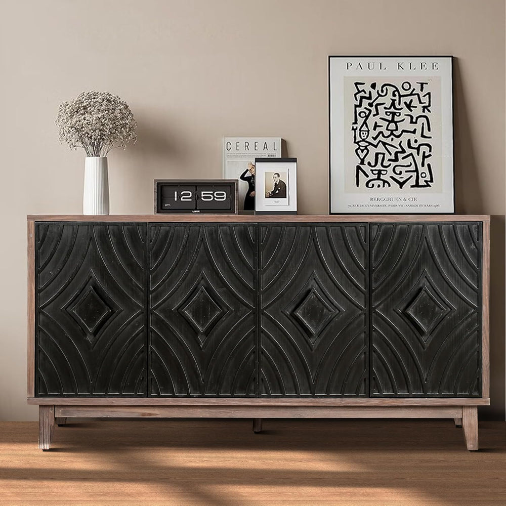 60 Inches Black Large Farmhouse Sideboard Buffet with Storage, Retro Credenza...