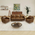 Kingfun Living Room Furniture Sets, 3 Seater Couch and 2 Armchair, Mid Century Modern Sofa Set, Faux Leather Couch with Solid Wood Frame for Living Room & Bedroom, Olive Green