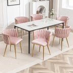 Velvet Dining Chairs Set of 6, Modern Upholstered Dining Chairs with Gold Metal Legs for Dining Room, Vanity, Kitchen, Living Room(Pink)