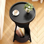 Yusong Round Side Table, Small Drink Table for Small Spaces, 3-Tier Industrial End Table, Accent Nightstand Bedside Table for Living Room, Bedroom, Sofa Couch, Black
