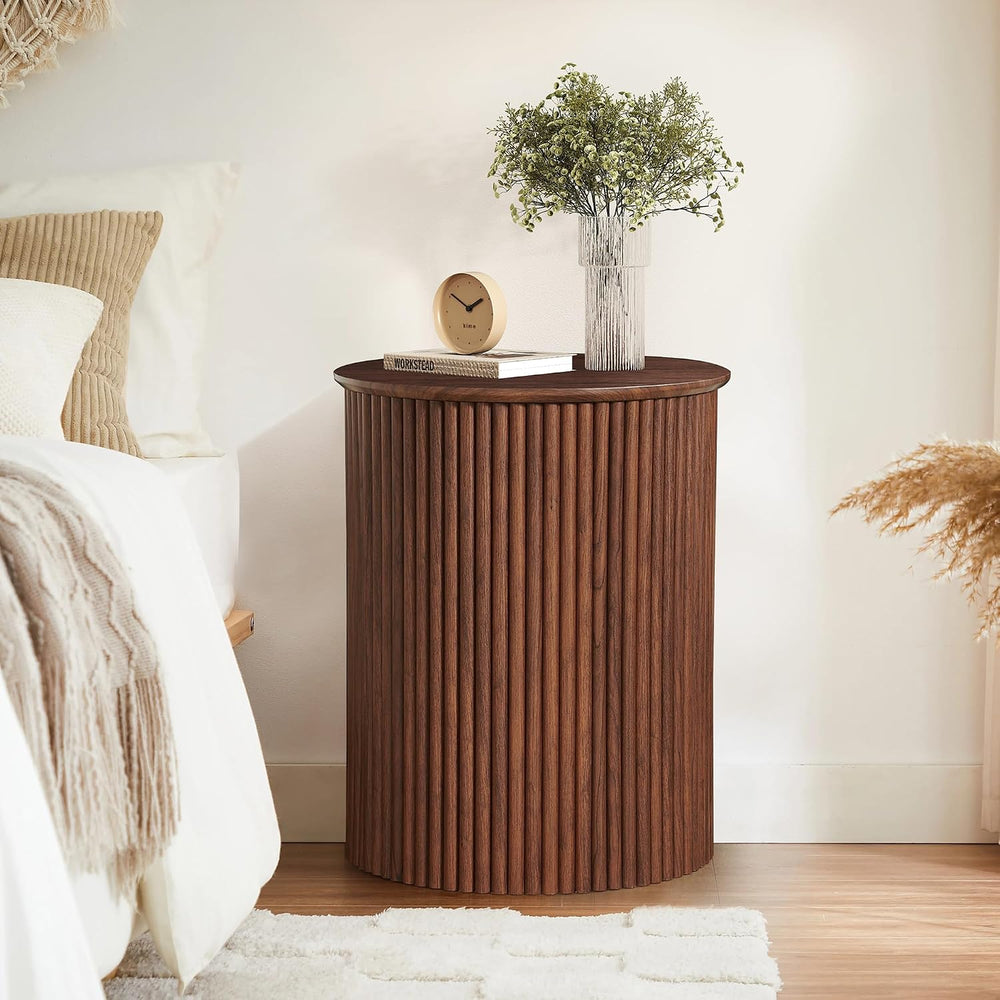 AVZEAR Small Round Side Table Fluted Night Stand Set of 2, 17.7" Mid Cen...