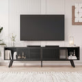 Black Mid Century TV Stand for TVs up to 80" Iron Rattan Entertainment Center with Sliding Door TV Media Console with Adjustable Shelves and 2 Storage Cabinets