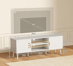 SUPERJARE TV Stand for 55 Inch TV, Entertainment Center with Adjustable Shelf, 2 Cabinets, TV Console Table, Media Console, Solid Wood Feet, Cord Holes, for Living Room, Bedroom, White