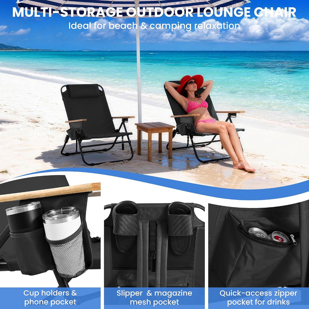 2 Pack Premium 5-Position Reclining Camping Chair - Portable Folding Lightwei...