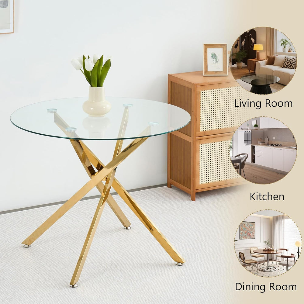 HomVent 3Pcs Round Glass Dining Table Set for 2 with 2 White Leather Chairs |...